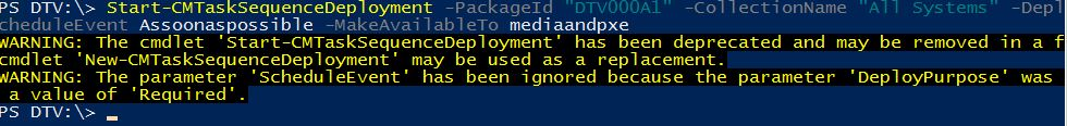 Start-CMTaskSequenceDeployment PowerShell output