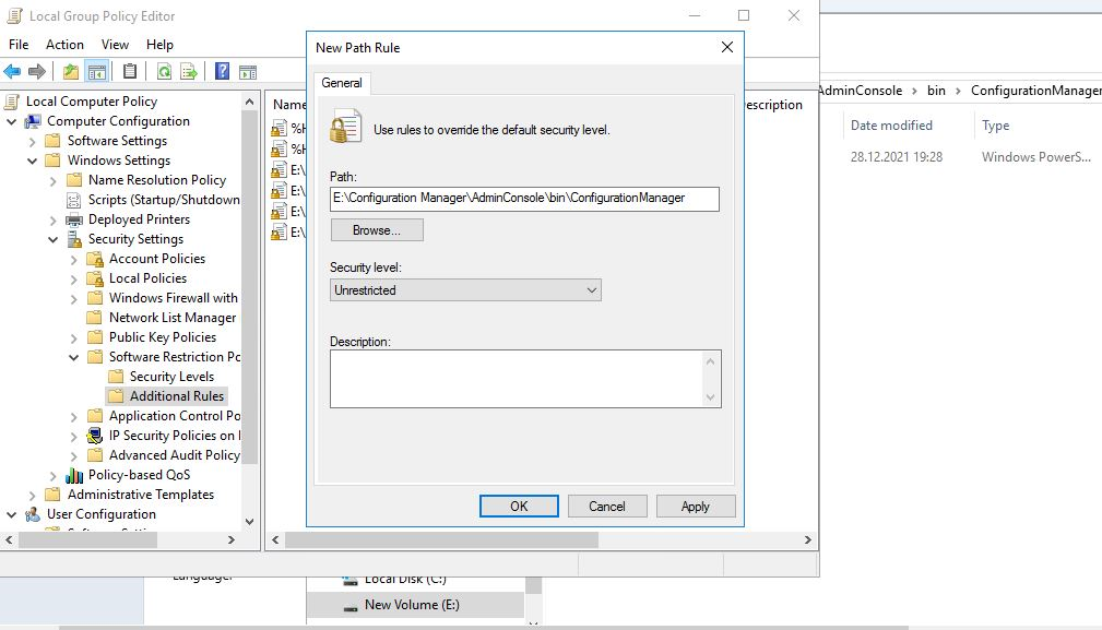 Software Restriction Policy path rule allowing the